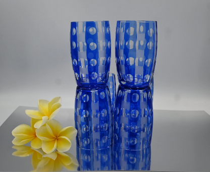 Exquisite Vintage Bohemian Cobalt Blue Cut to Clear Tumblers