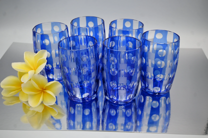 Exquisite Vintage Bohemian Cobalt Blue Cut to Clear Tumblers