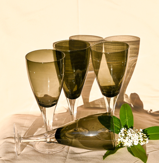 Smokey Grey Wine/Water Goblets. Set of 4