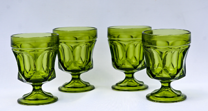 Vintage Anchor Hocking Avocado Green  'Fairfield Pattern' Water Set