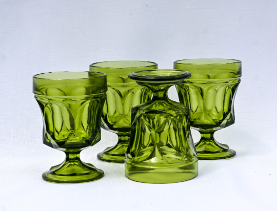 Vintage Anchor Hocking Avocado Green  'Fairfield Pattern' Water Set