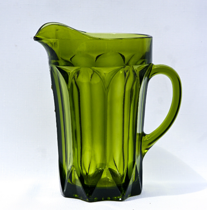 Vintage Anchor Hocking Avocado Green  'Fairfield Pattern' Water Set