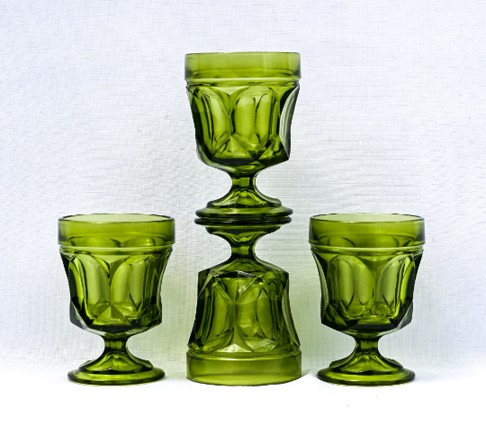 Vintage Anchor Hocking Avocado Green  'Fairfield Pattern' Water Set