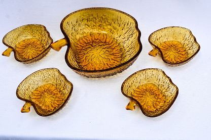 Vintage Amber Italian Glass Apple Shaped Salad /Dessert Set. 1970s