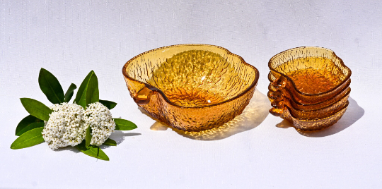 Vintage Amber Italian Glass Apple Shaped Salad /Dessert Set. 1970s