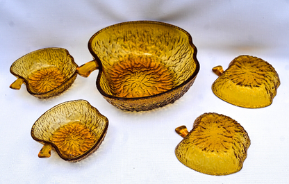 Vintage Amber Italian Glass Apple Shaped Salad /Dessert Set. 1970s