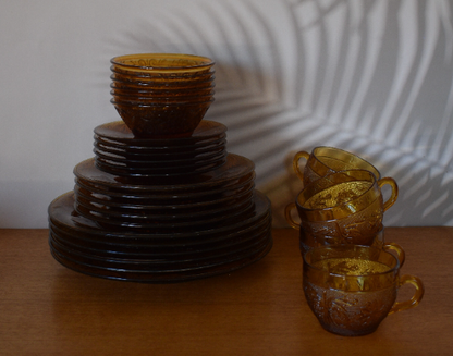 Vintage Tiara Sandwich Amber glass dinner set - 28pc set. Beautiful set