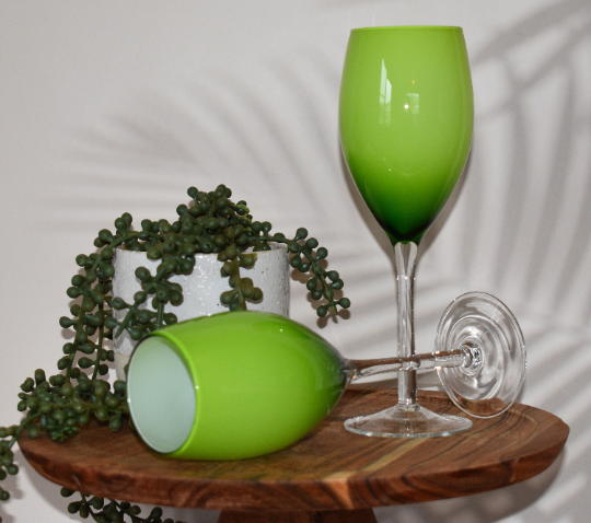 Vibrant Lime Green Coloured long stemmed Wine Glasses. Set of 2