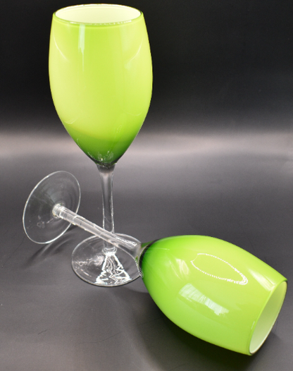 Vibrant Lime Green Coloured long stemmed Wine Glasses. Set of 2