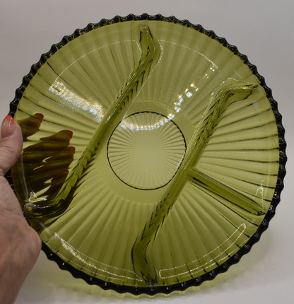 Olive Green Glass Divided Serving Platter