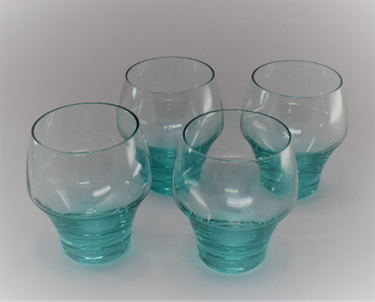 Vintage Mid Century Aqua Brandy/liqueur Glasses. Bar ware. Cocktail glasses. Tumblers. Set of 4