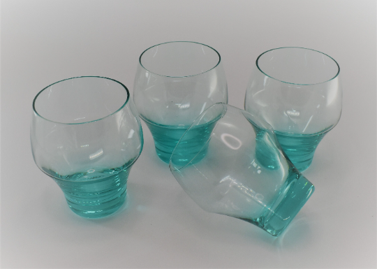 Vintage Mid Century Aqua Brandy/liqueur Glasses. Bar ware. Cocktail glasses. Tumblers. Set of 4