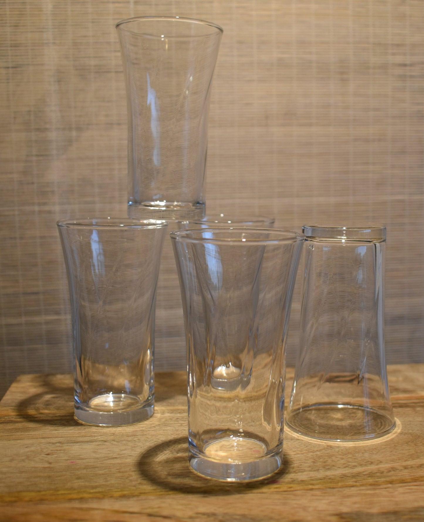 Vintage MCM small tumbler glass. Swirl design in glass. Stemless Champagne. Vodka Glass/Shot Glass/Sherry Glass/Cocktail Glass. Set of 5