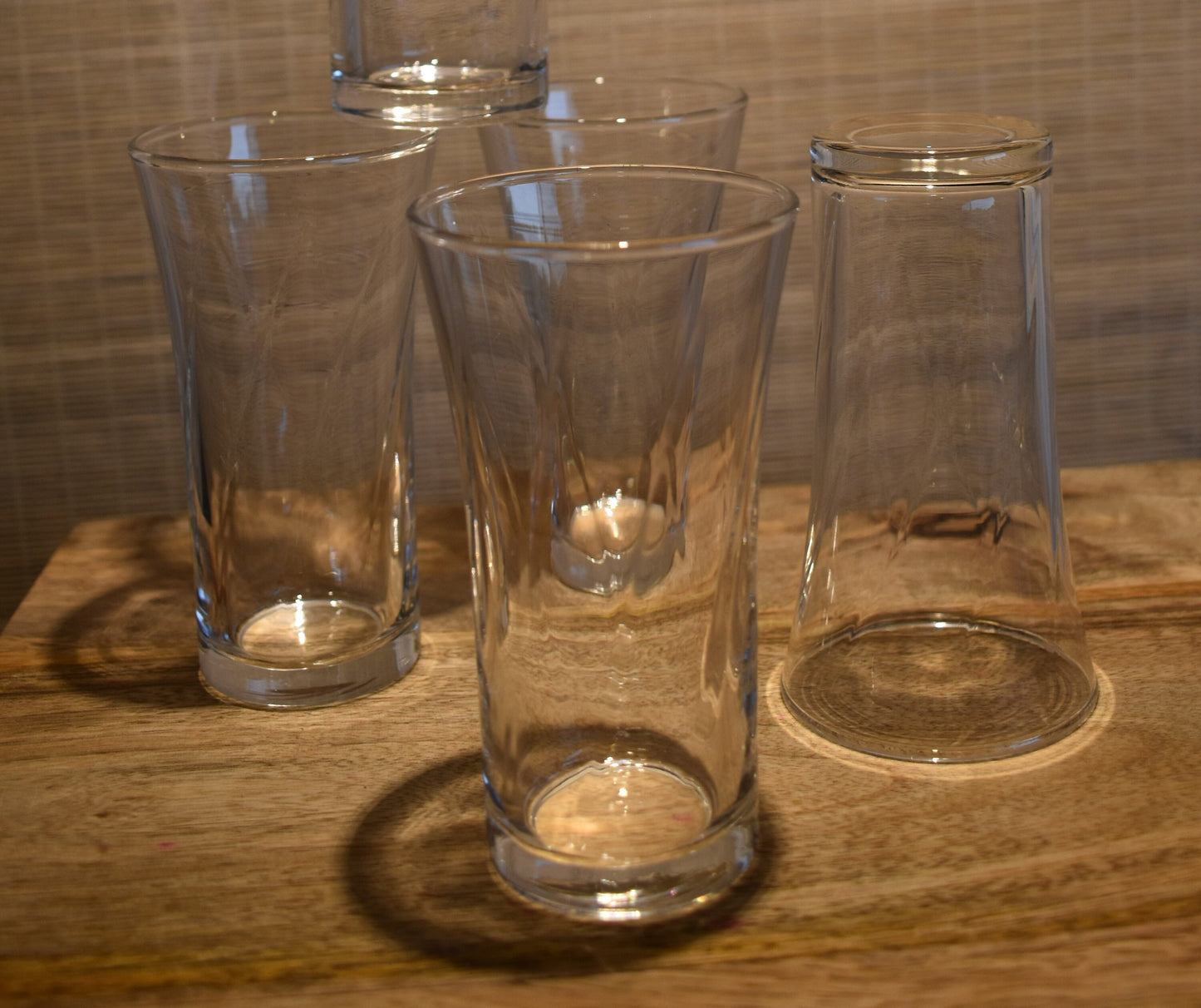 Vintage MCM small tumbler glass. Swirl design in glass. Stemless Champagne. Vodka Glass/Shot Glass/Sherry Glass/Cocktail Glass. Set of 5