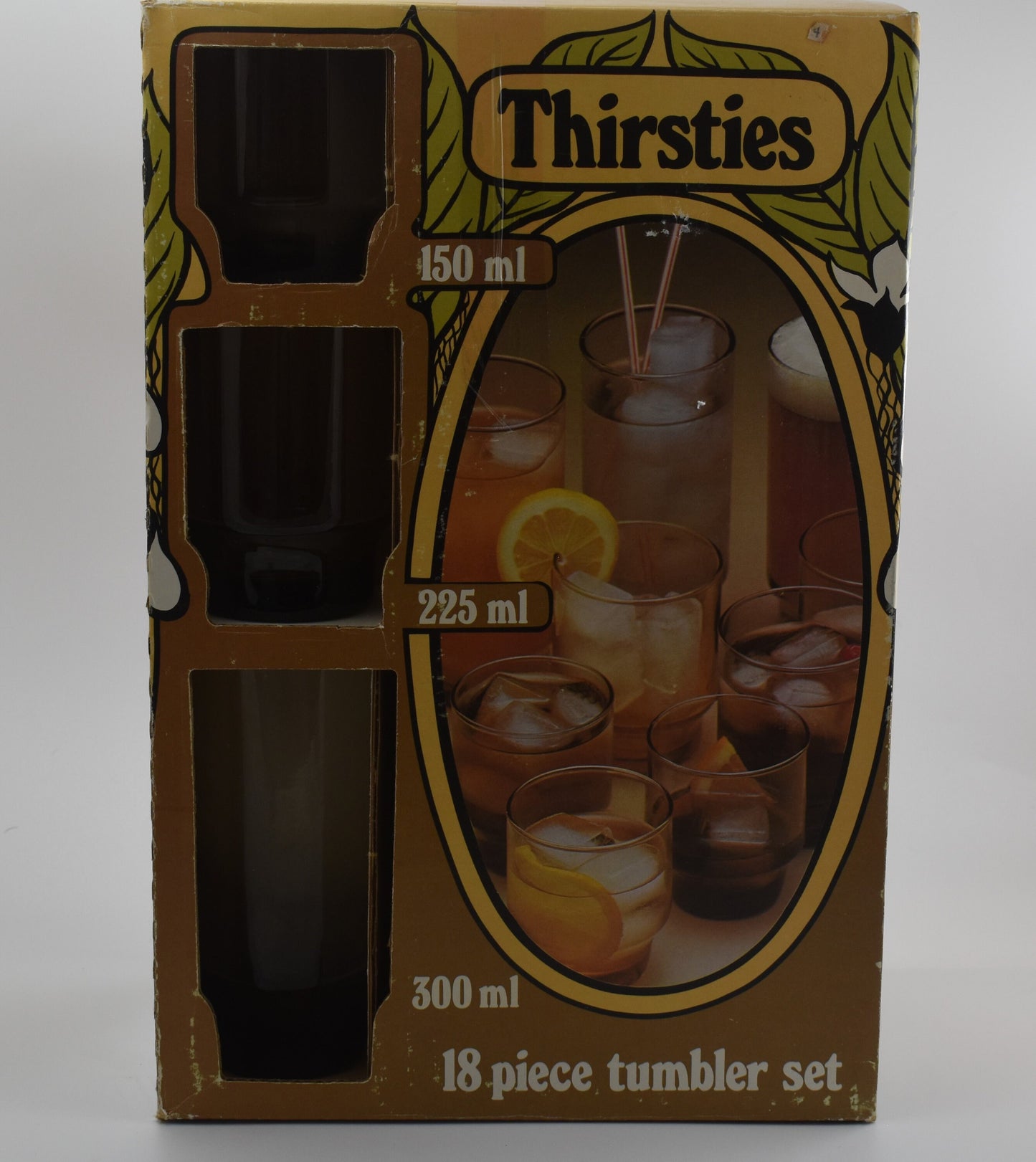 Kaaru “Tasman” 18 piece (Thirsties) boxed set. Glass tumblers - Made in New Zealand. Original packaging Retro glassware