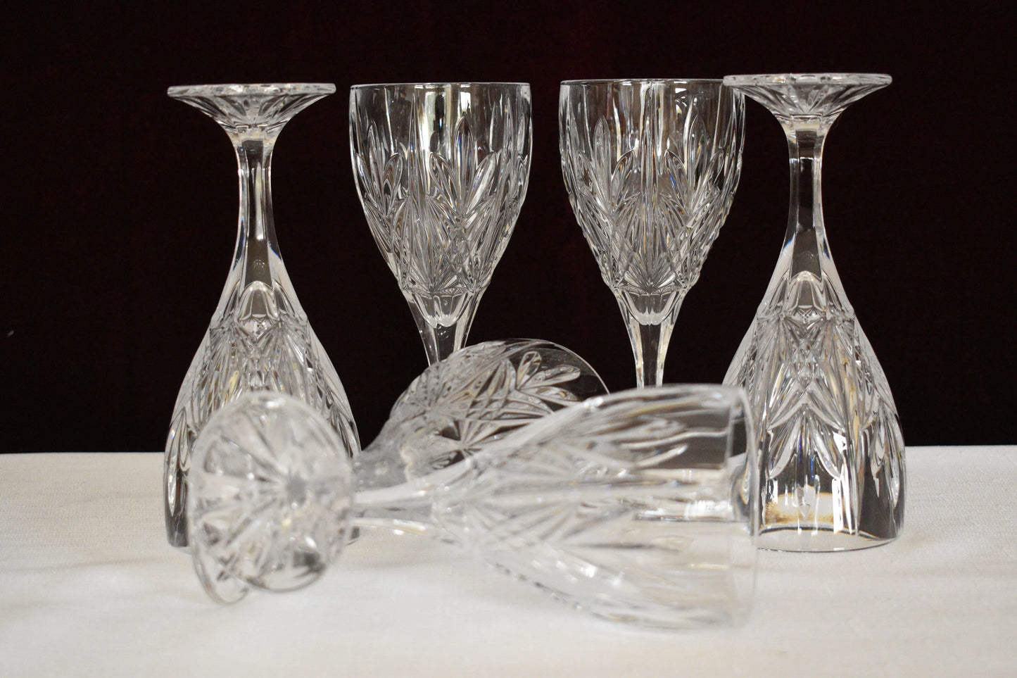 Vintage heavy cut crystal wine glass or water goblet. Set of 6