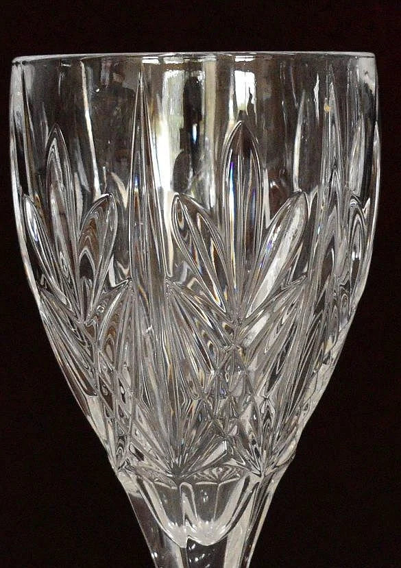 Vintage heavy cut crystal wine glass or water goblet. Set of 6