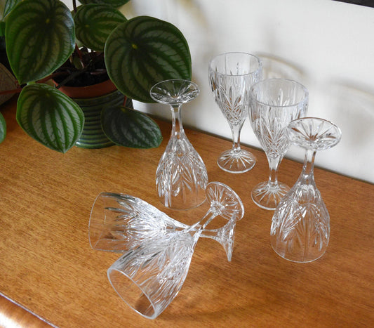 Vintage heavy cut crystal wine glass or water goblet. Set of 6