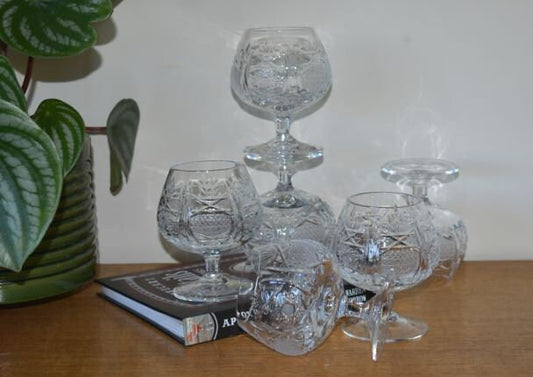 Vintage Steklarska Sola Rogaska Slatina Rocno Delo Crystal Brandy Sniffer/Cognac glasses. Set of 6