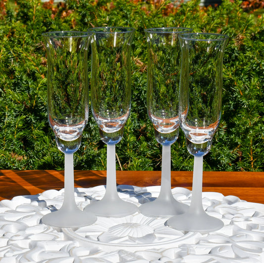 Frosted White Stemmed Champagne Glasses. Set of 4