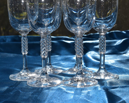 Crystal Lattice criss cross Stem. VERY RARE "Carine" Pattern Tall Champagne Flute Crystal Champagne Flutes/Glasses. Set of 6.