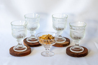 Vintage Indiana Glass Pebble Leaf Design Water Goblet. Set of 4