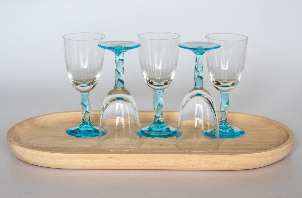 Vintage Ice Blue Twisted Stem Port/Liqueur Glasses. Set of 5