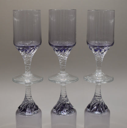 Vintage Lilac coloured crystal port/liqueur/shot glasses with twisted stem. Set of 6