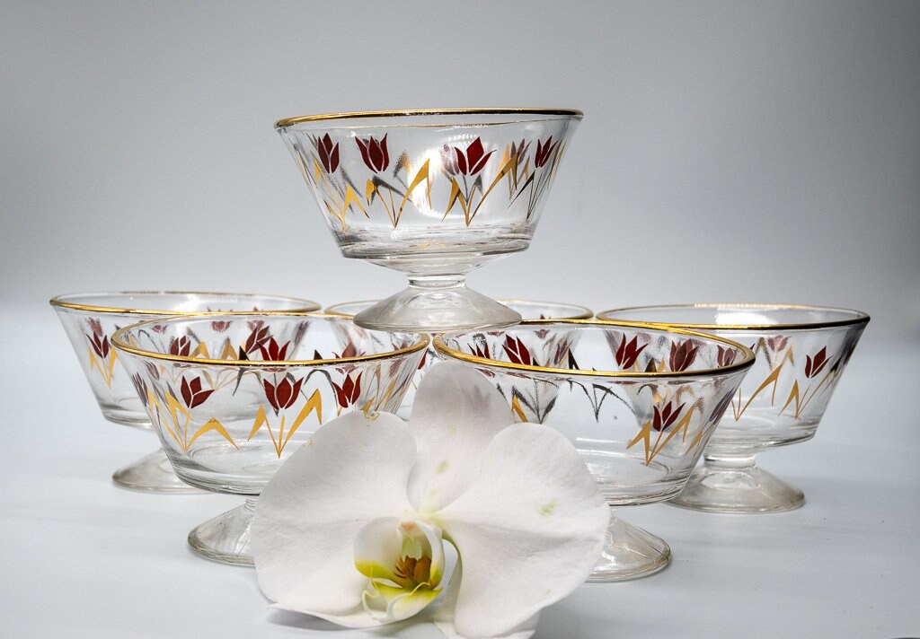 Gold Rimmed Dessert Bowls. Set of 6