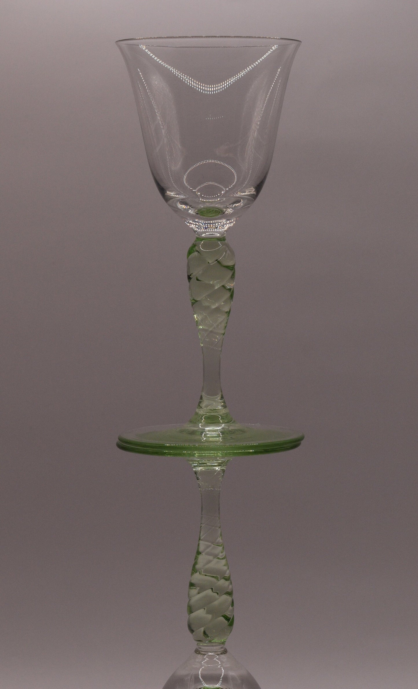 Vintage Sherry/Port/Liqueur Glass with pale green textured stem. Set of 2