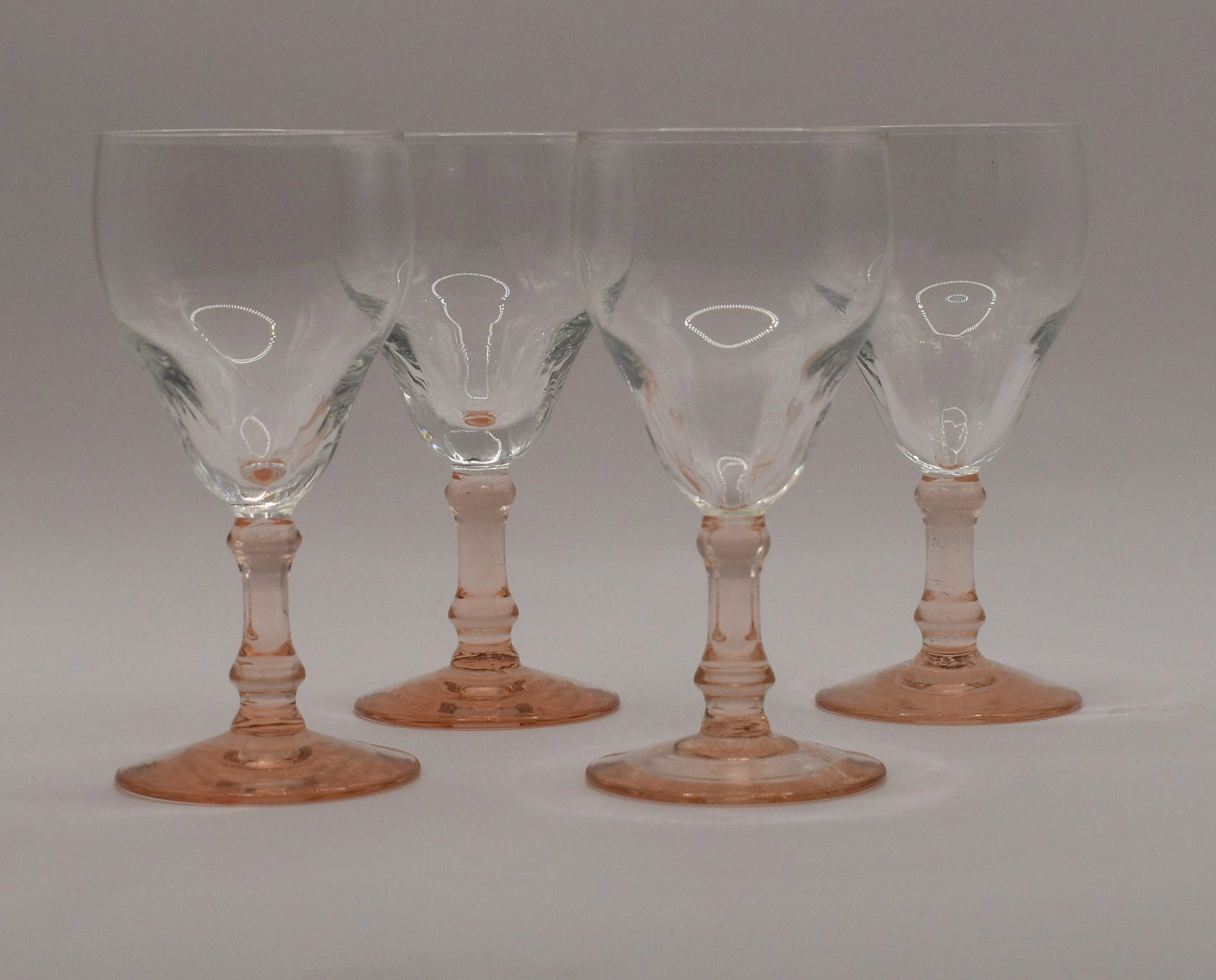 Vintage Aperitif Liqueur, Sherry, Shot Glasses with Blush/Pink stem. Set of 4