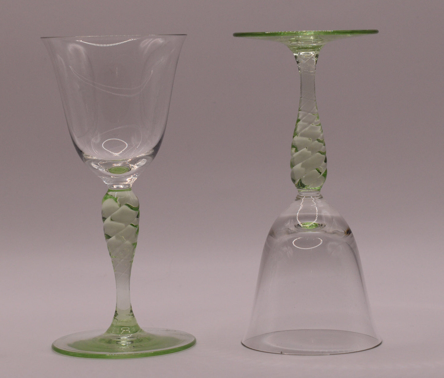 Vintage Sherry/Port/Liqueur Glass with pale green textured stem. Set of 2