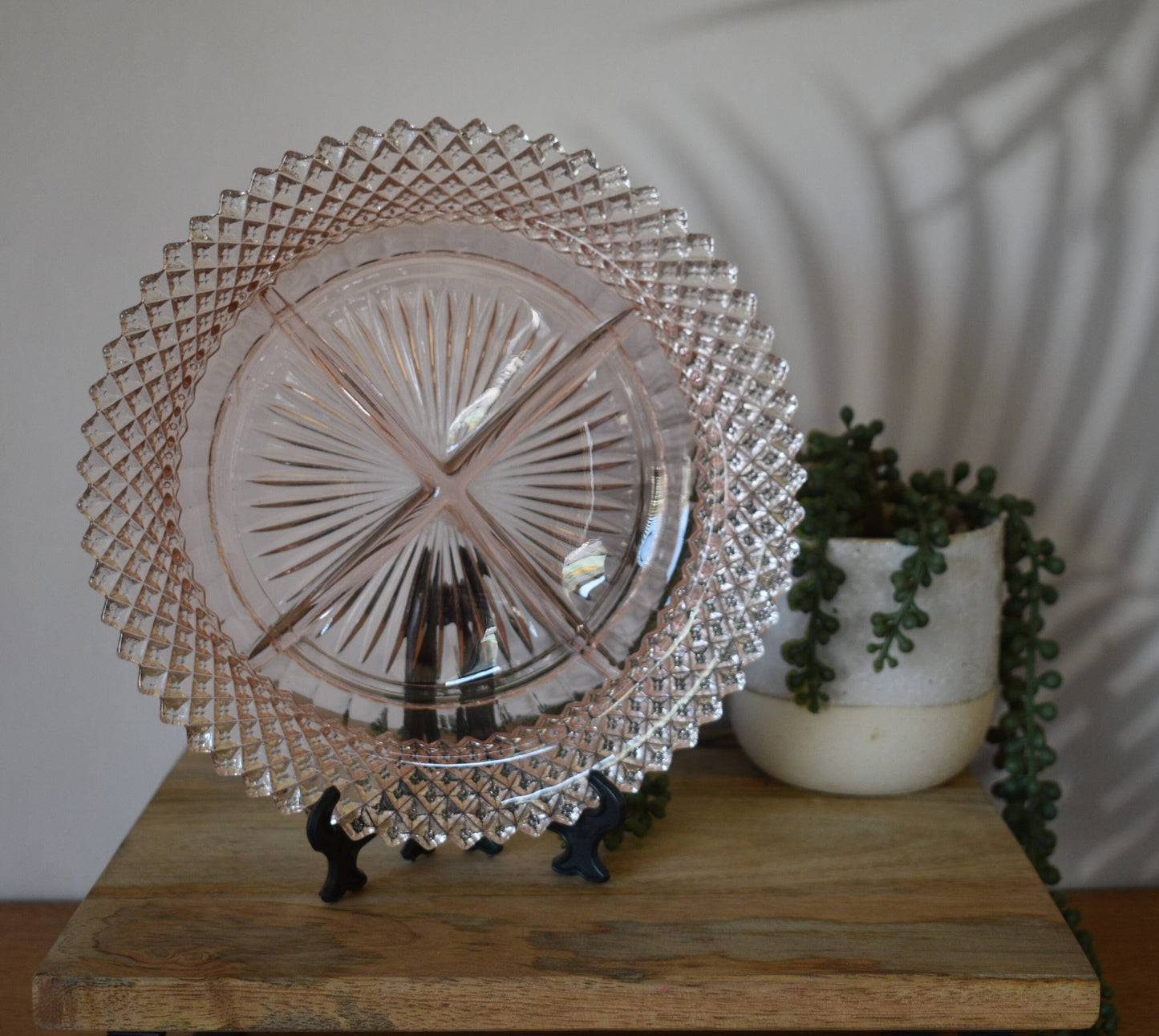 Vintage Hocking Glass - Miss America pattern. Pink depression glass platter.