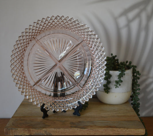 Vintage Hocking Glass - Miss America pattern. Pink depression glass platter.