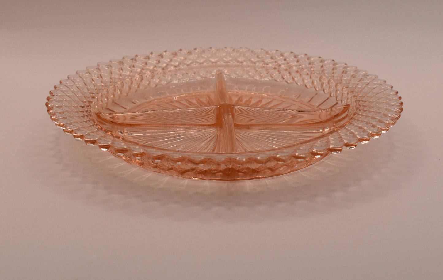 Vintage Hocking Glass - Miss America pattern. Pink depression glass platter.