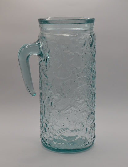 Vetreria Etrusca Green Embossed Fruit Pattern Pitcher.