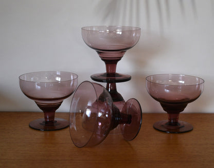 Beautiful Amethyst/Purple Champagne Coupes/Dessert Bowl/Cocktail Glasses. Set of 5