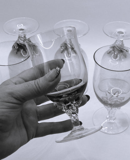 Vintage Harlequin Wine Glasses/Cocktail Glasses/Dessert Glass. Clawed Twist Stem. Astracolor Czechoslovakia. 1950’s. Set of 6