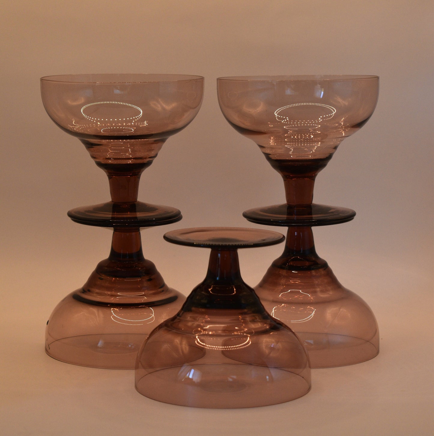 Beautiful Amethyst/Purple Champagne Coupes/Dessert Bowl/Cocktail Glasses. Set of 5