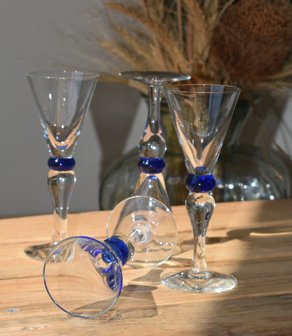 Funky Tall stemmed Shot Glasses with Blue ball stem. Set of 4