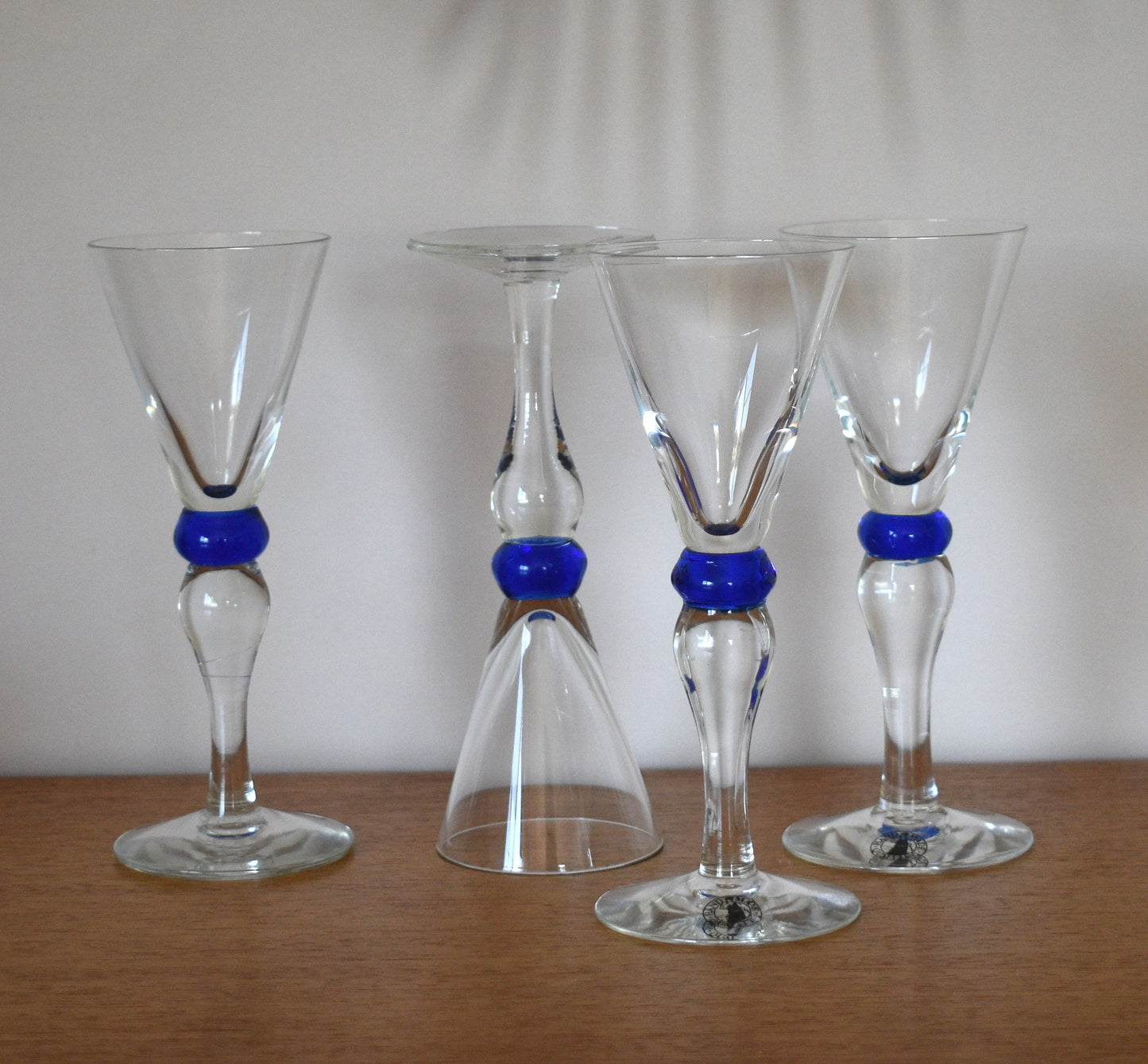 Funky Tall stemmed Shot Glasses with Blue ball stem. Set of 4