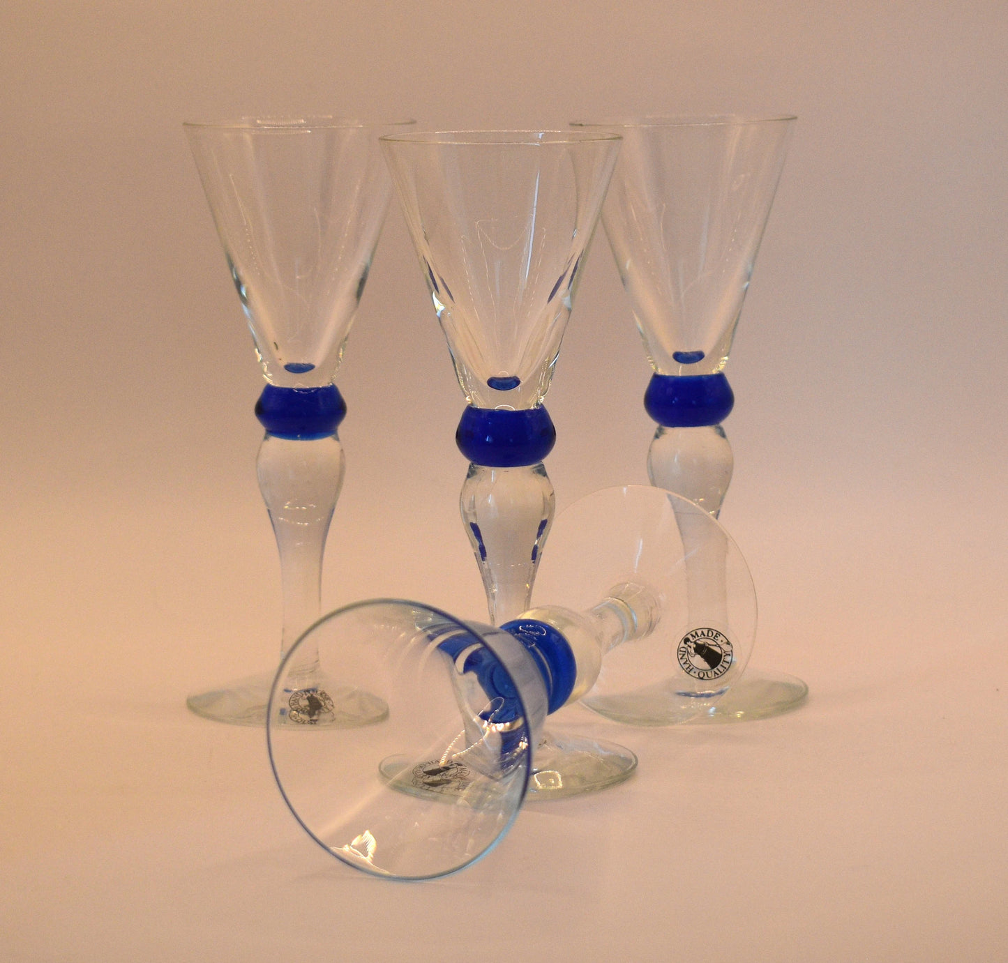 Funky Tall stemmed Shot Glasses with Blue ball stem. Set of 4