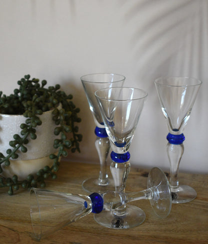 Funky Tall stemmed Shot Glasses with Blue ball stem. Set of 4