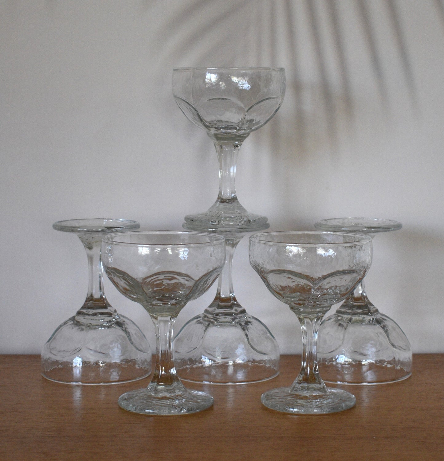 Vintage Champagne/tall Sherbet Clear Glasses - "Chivalry" made in USA. Set of 6