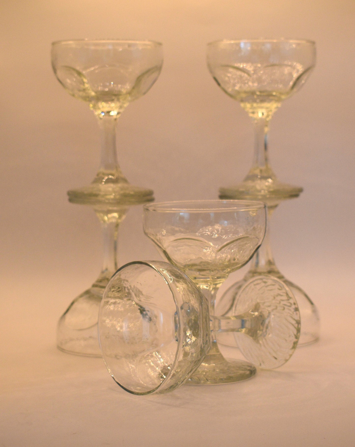 Vintage Champagne/tall Sherbet Clear Glasses - "Chivalry" made in USA. Set of 6