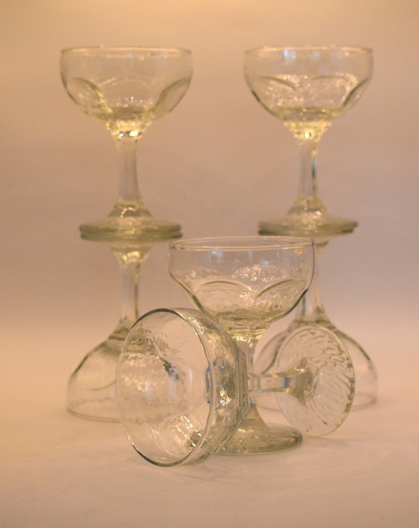 Vintage Champagne/tall Sherbet Clear Glasses - "Chivalry" made in USA. Set of 6