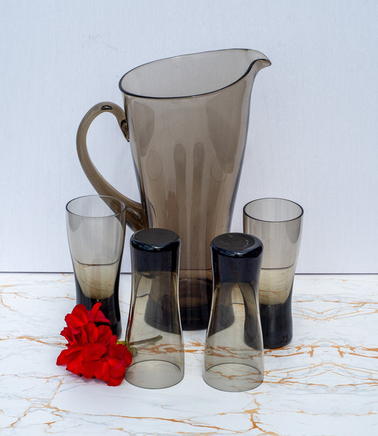 Vintage Smokey Grey Water/Cocktail Set. Pitcher and 4 tumblers