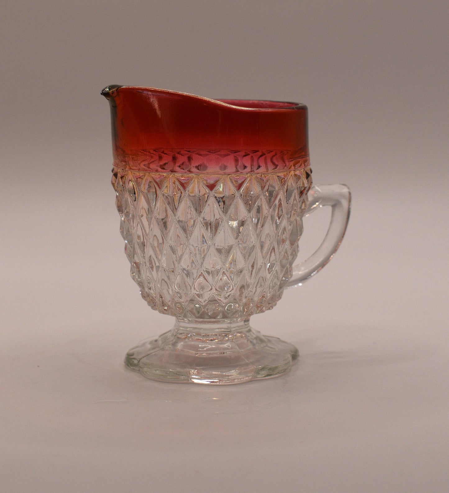 Vintage Indiana Glass Cranberry Rimmed Creamer Sugar Bowl & Underplate
