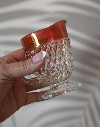 Vintage Indiana Glass Cranberry Rimmed Creamer Sugar Bowl & Underplate