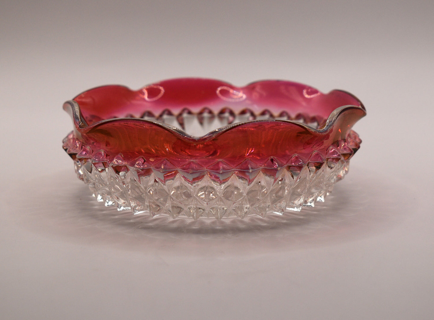 Indiana Glass Diamond Point Ruby Band Collection Sauce/Mayo Set MCM